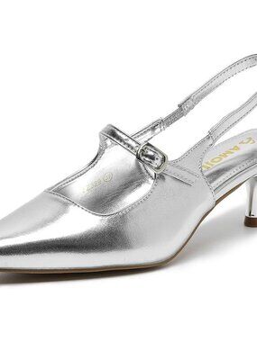 Women’s Closed Pointed Toe Kitten Heel Slingback Low Heel Pumps Party Wedding